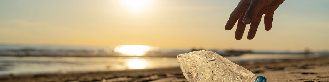 water bottle on beach