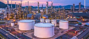 Arial view of a chemical manufacturing site at sunset